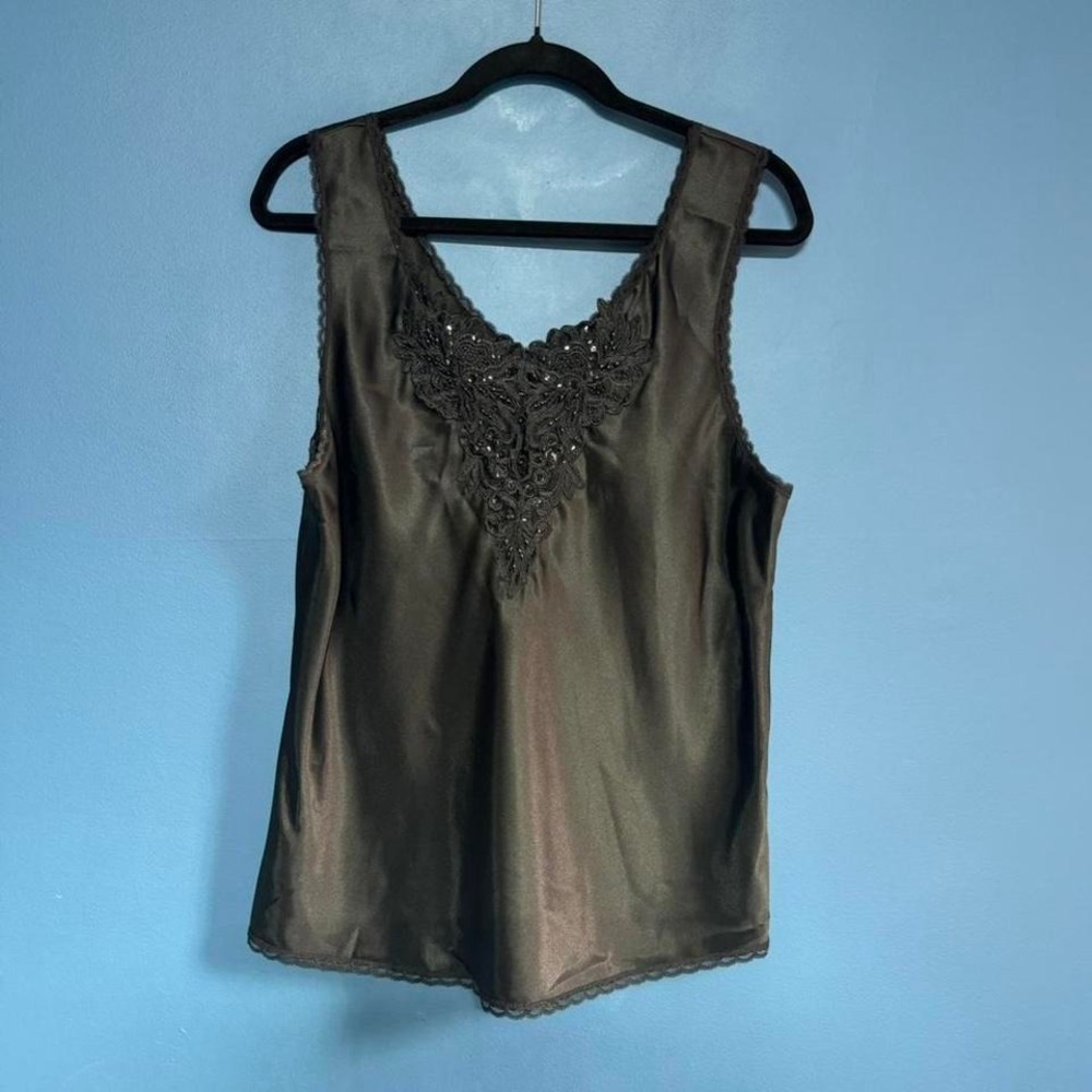 Vintage 60s Beaded Camisole Women's Size XL Black Cinema Etoile Lace Retro‎ Twee